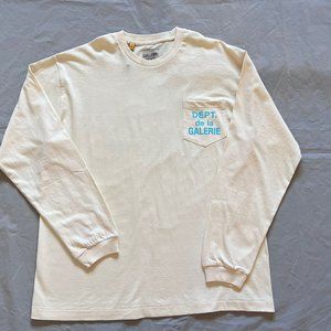 Gallery Dept. De La GALERIE Cream Light Blue Long Sleeve Pocket T-Shirt Size M